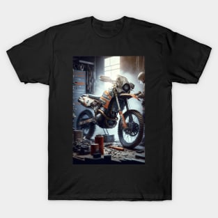 Dirt bike in a shop CGI style - orange T-Shirt